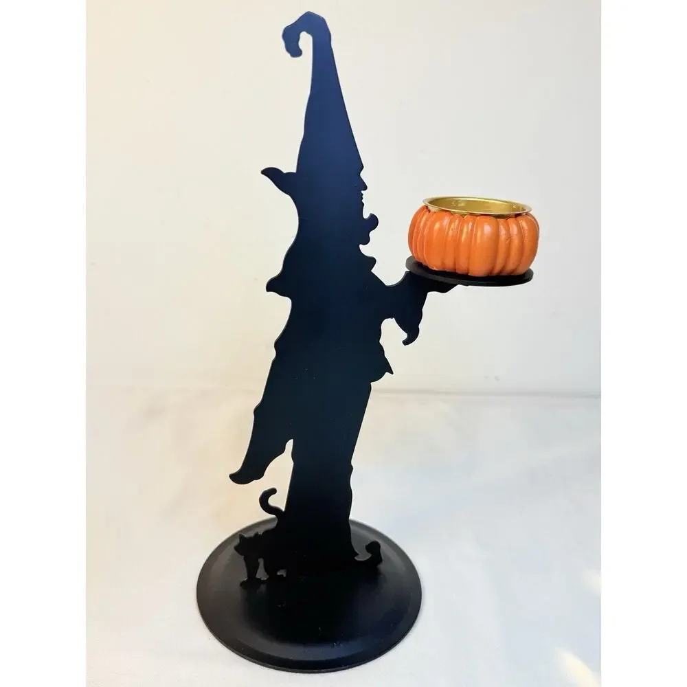 Vtg Mervyn’s Halloween Wizard Pumpkin Tea Light Metal Holder